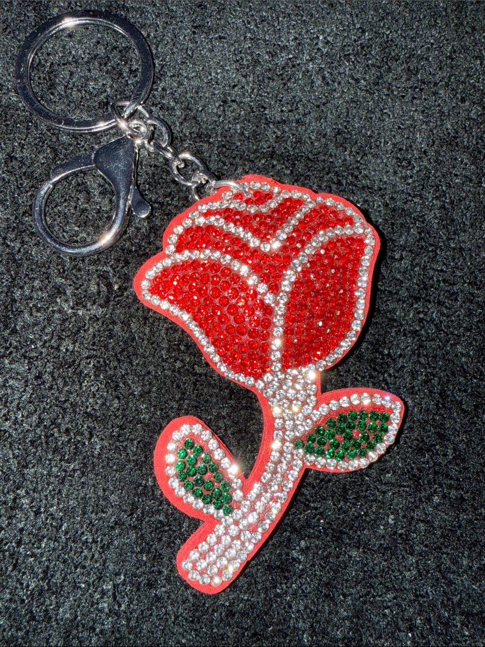 Rhinestone Red Rose Keychain Charm - Women's Accessories